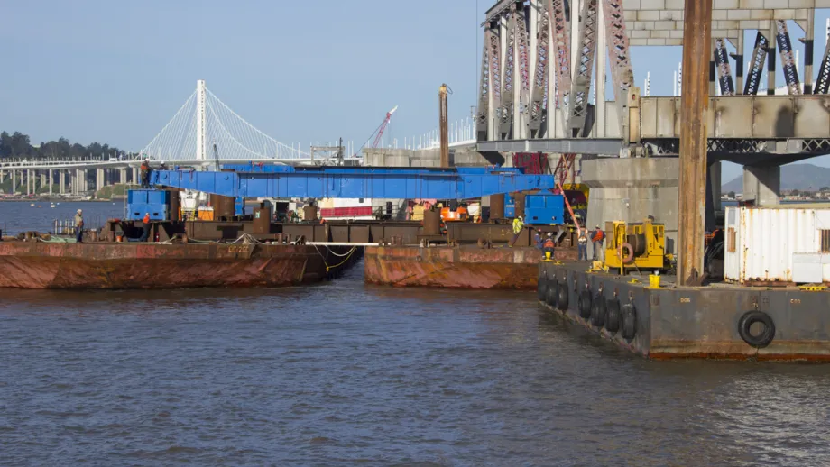 Truss being moved on a barge