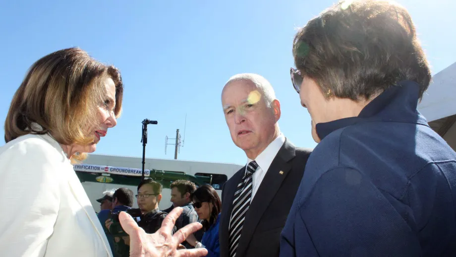 Governor Jerry Brown, Congresswoman Anna Eshoo and Leader Nancy Pelosi.