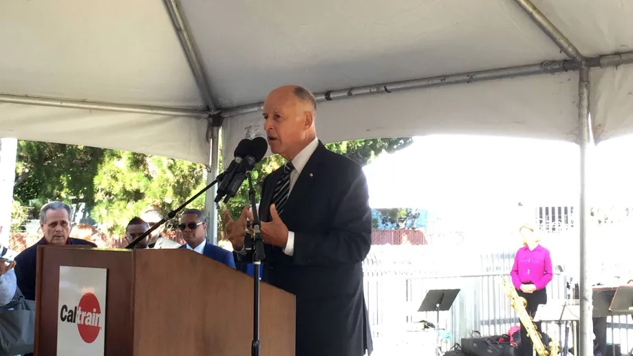 California Governor Jerry Brown speaks to the crowd