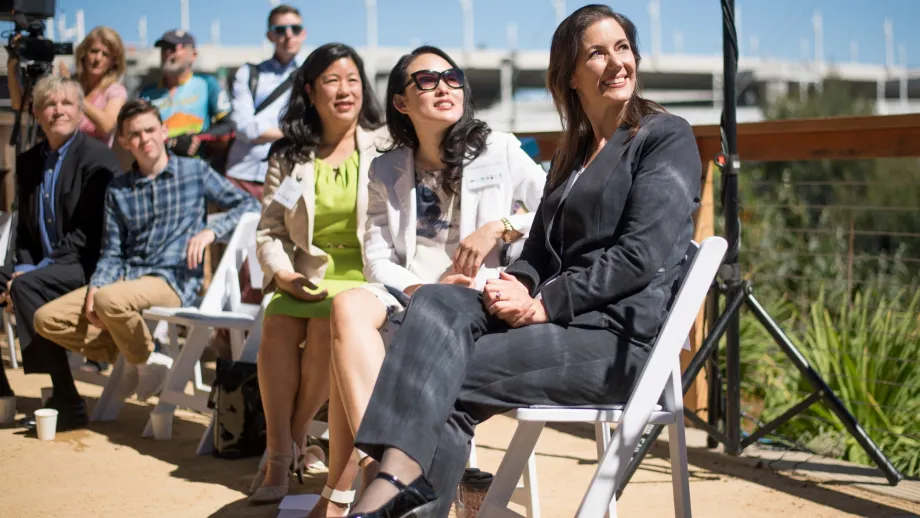San Francisco County Transportation Authority (SFCTA) Executive Director Tilly Change, SF Supervisor Jane Kim and Oakland Mayor Libby Schaaf listen to one of the Vista Point opening ceremony speakers