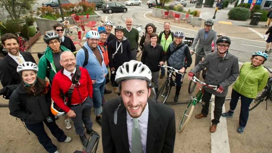 San Francisco Supervisor and MTC Commissioner Scott Wiener led a commuter convoy from the Castro to City Hall this morning. 