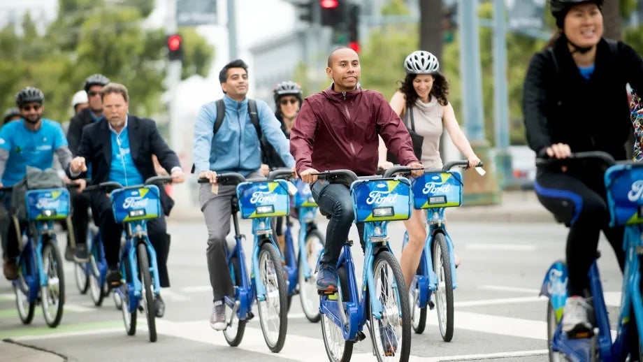 A group of riders on Ford GoBike