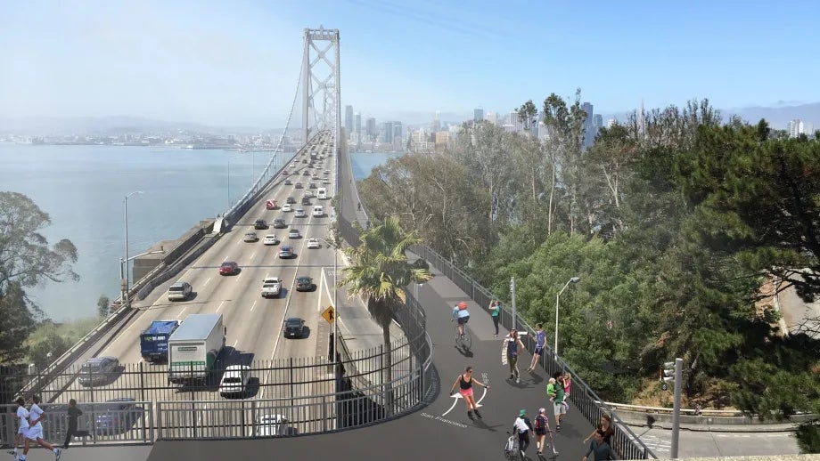 Rendering of the proposed Bay Bridge bicycle/pedestrian path from Yerba Buena Island to Oakland.